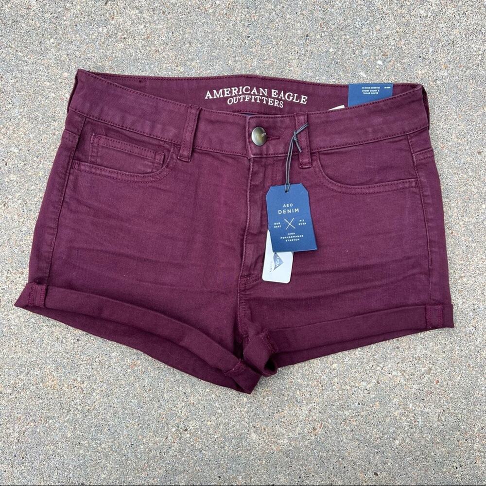 AEO American Eagle outfitters maroon super super stretch high rise Shortie 8 NWT